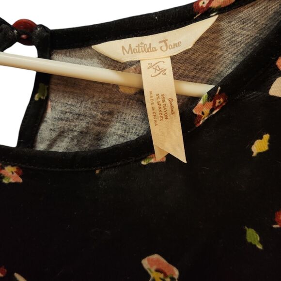 Matilda Jane Pep In Your Step Peplum Top, Women’s XL, Black Floral Rayon/Spandex - Picture 3 of 9